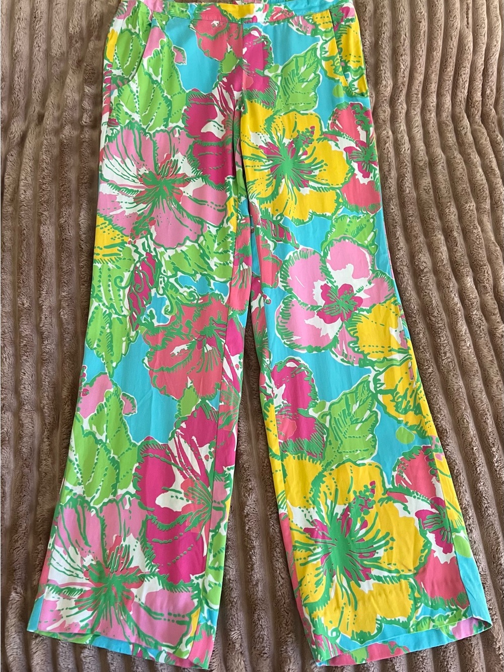 Lilly Pulitzer Pink, Green and Turquoise Floral Pallazo Pants Size L - Picture 2 of 9